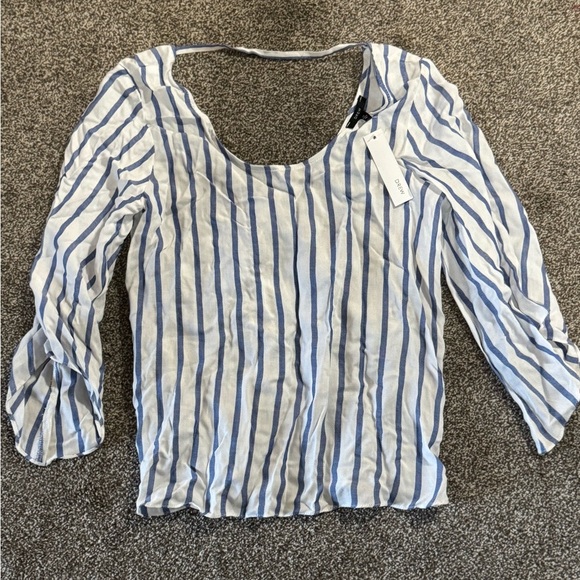 Anthropologie Drew Stripe Open Back Top | Bell Sleeves Bow Detail | Size M NWT - Picture 1 of 3